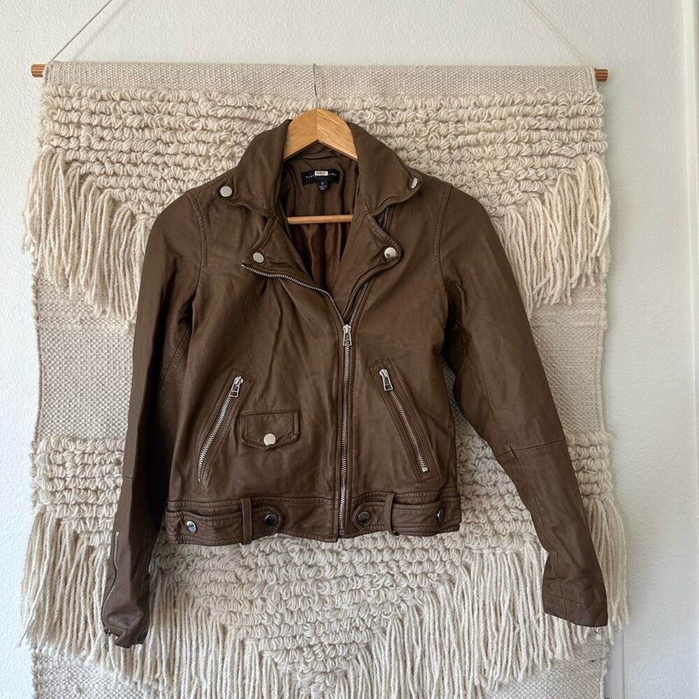Slate & Willow Toffee Classic Leather Moto Jacket